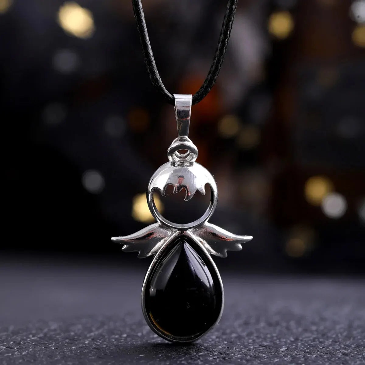 1Pc Fairy Tale Angel Wings Crystal Water Drop Pendant Necklace Healing Natural Crystal Stone Pendant Necklace Jewelry