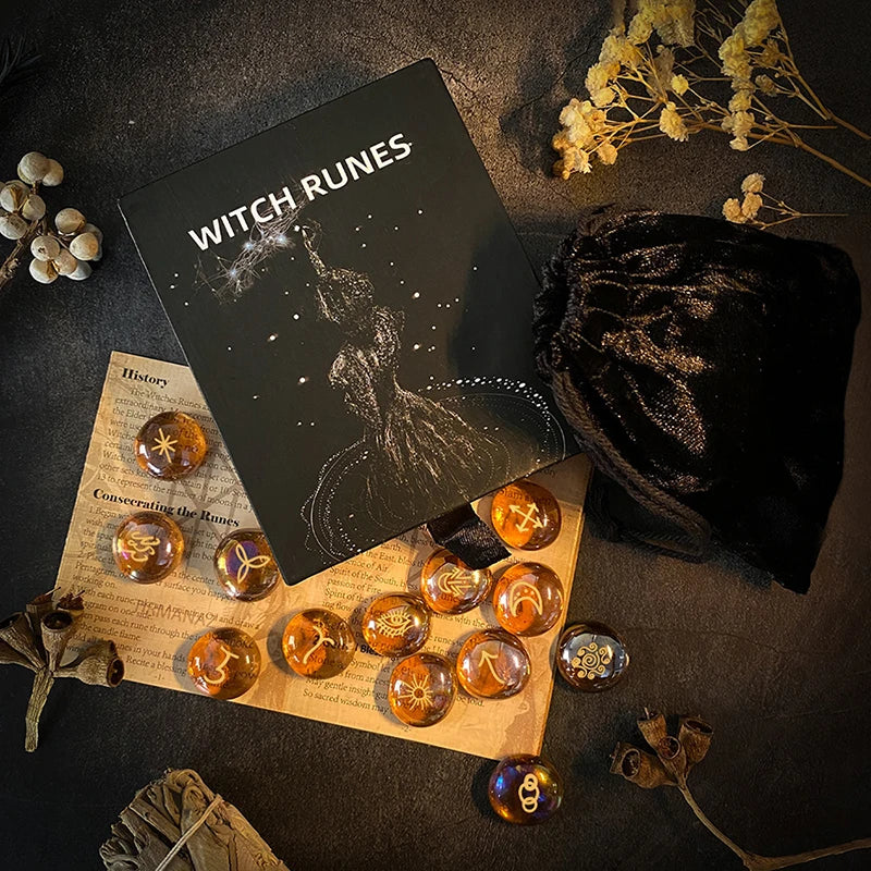 Runes Set 13 Pcs Rune Stones Witches Runes Kit Multifunctional Handicrafts Tools Portable Witch Supplies for Altar Divination