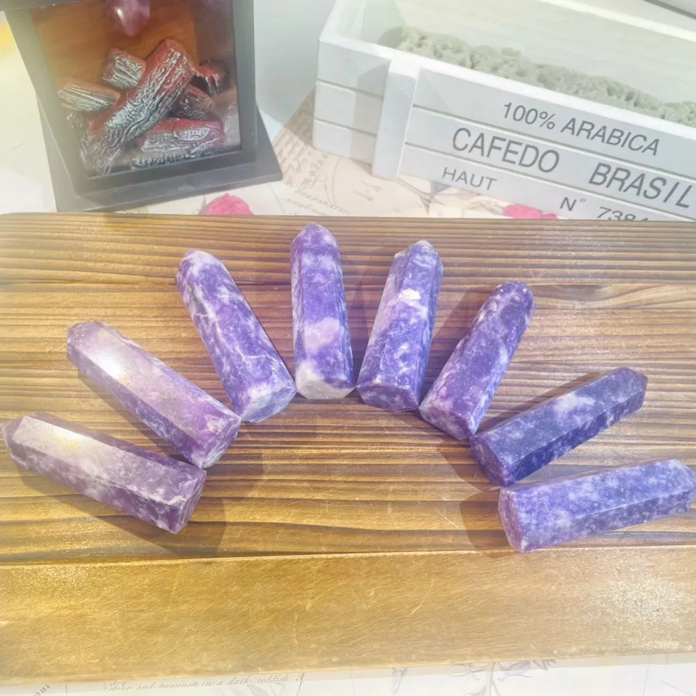 1Pc Natural High Quality Lepidolite Tower Crystal Stone Wand Spiritual Healing Stone for Meditation Desk Decoration Holiday Gift