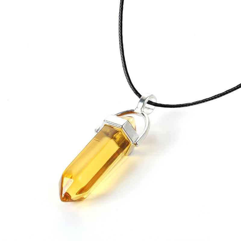 2025 Hexagonal Column Quartz Necklaces Turquoises Pink Crystal Pendent Necklace for Women Chain Natural Stone Choker Jewelry