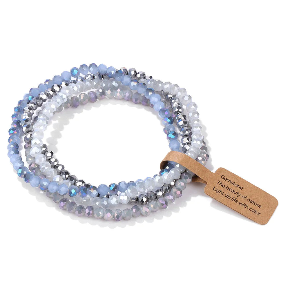 4Pcs/Set Shinning Crystal Beads Elastic Bracelet Bohemian Faceted Colorful Crystal Glass Beaded Bracelet Bangles Set for Women