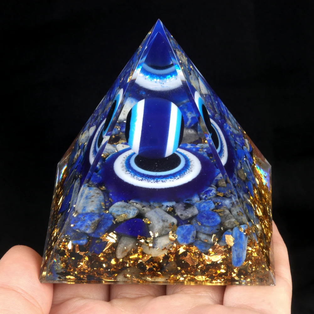 Blue Evil Eyes Crystal Stone Pyramid Energy Generator Natural Lapis Peridot Reiki Chakra Meditation Tool Room Decoration Jewelry