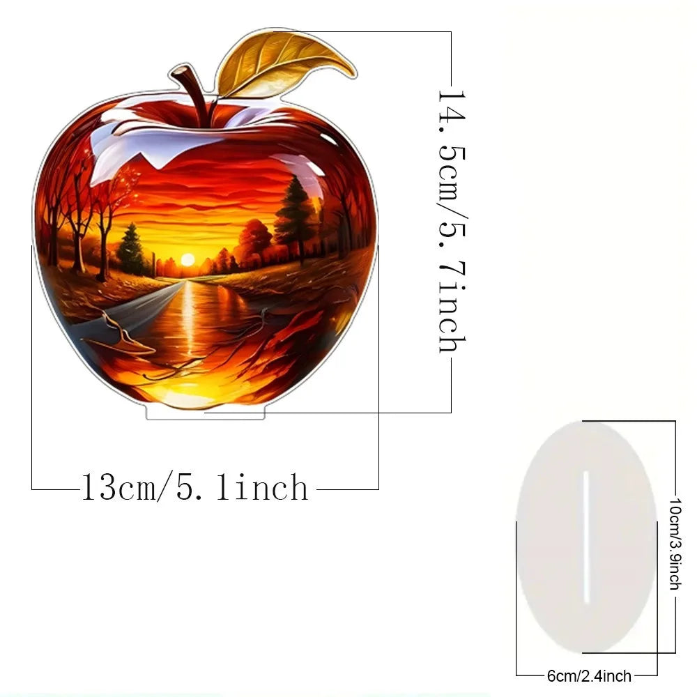2D Crystal Apple Figurine Paperweight, Clear Apple Collectible Figurines Crafts, Home Office Handmade Statue Ornament Decoration