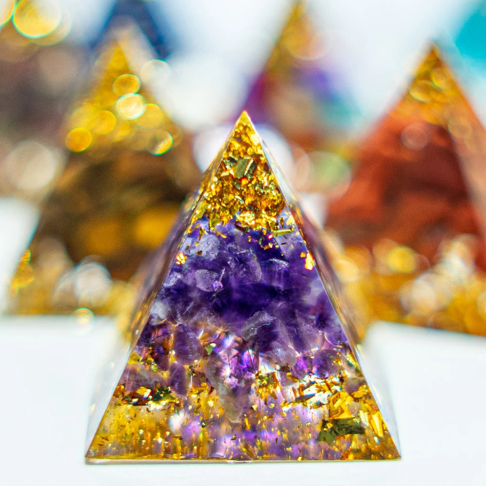 Natural Crystal Reiki Healing Crystal Pyramid Energy Chakra Resin Generator Quartz Amethyst Meditation Tool Home Decor