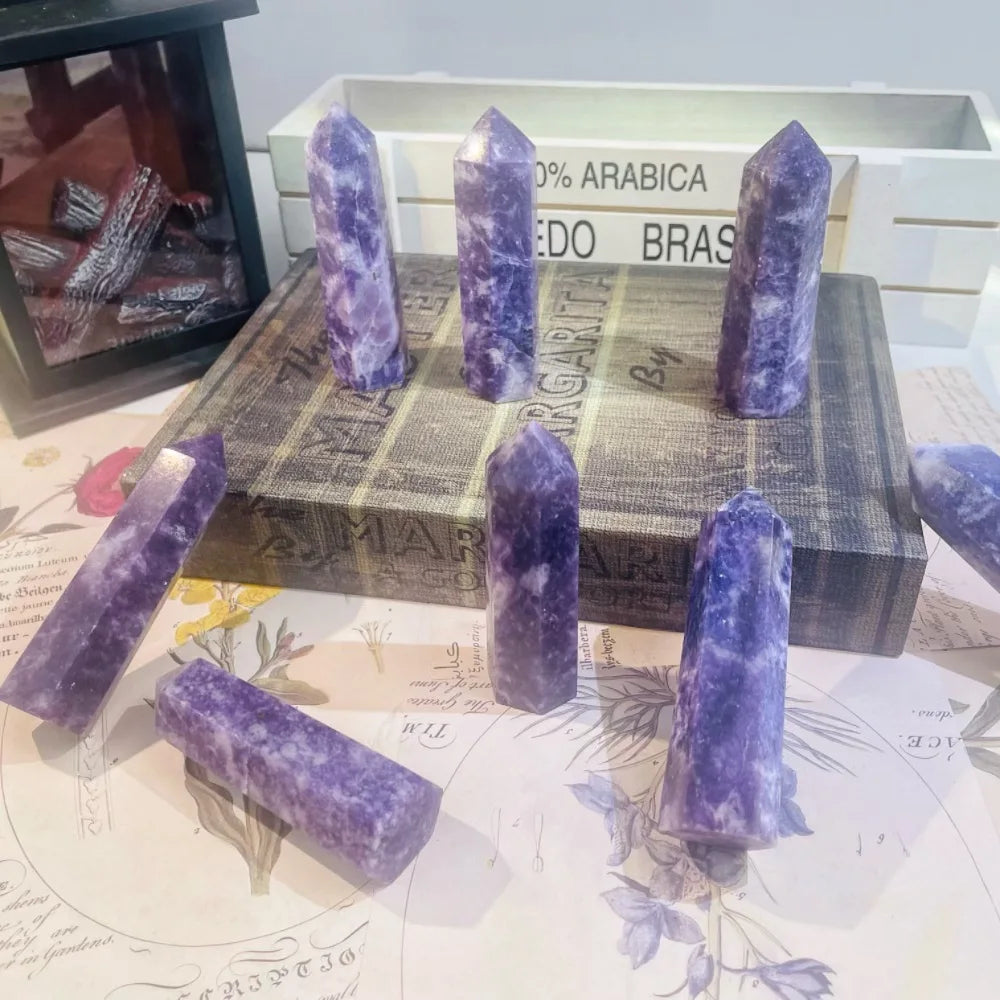 1Pc Natural High Quality Lepidolite Tower Crystal Stone Wand Spiritual Healing Stone for Meditation Desk Decoration Holiday Gift