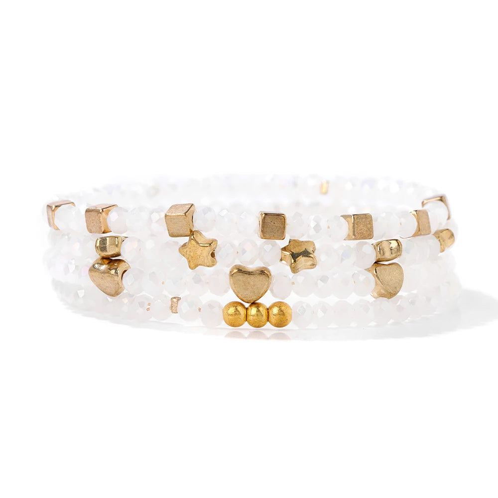 4Pcs/Set Shinning Crystal Beads Elastic Bracelet Bohemian Faceted Colorful Crystal Glass Beaded Bracelet Bangles Set for Women