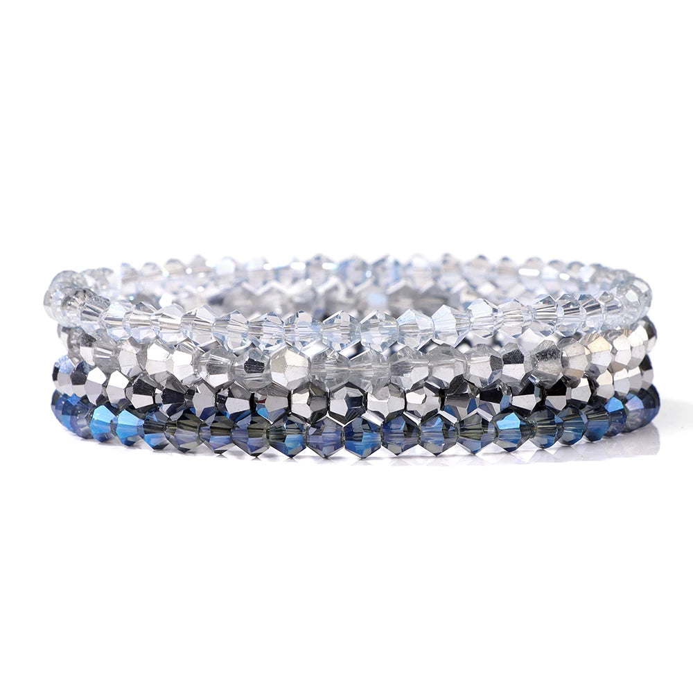 4Pcs/Set Shinning Crystal Beads Elastic Bracelet Bohemian Faceted Colorful Crystal Glass Beaded Bracelet Bangles Set for Women