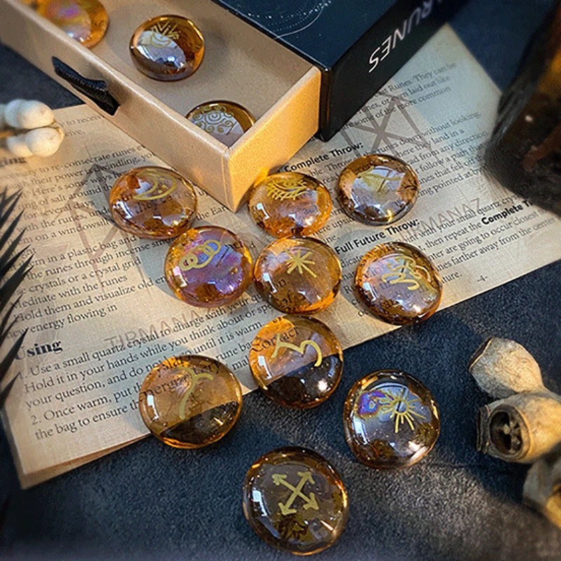 Runes Set 13 Pcs Rune Stones Witches Runes Kit Multifunctional Handicrafts Tools Portable Witch Supplies for Altar Divination