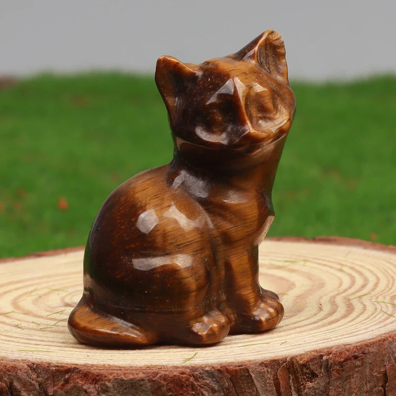 Hand Carved Crystal Cat Animal Figurine, Natural Stone, Amethyst, Mini Animal Kitty Statue, Craft Chakra Meditation Decor