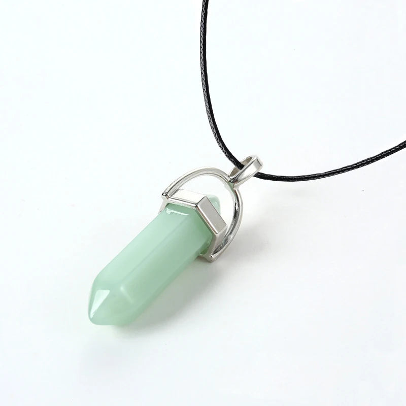 2025 Hexagonal Column Quartz Necklaces Turquoises Pink Crystal Pendent Necklace for Women Chain Natural Stone Choker Jewelry