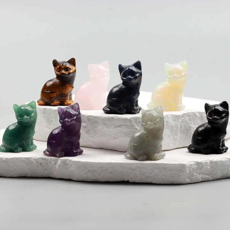 Hand Carved Crystal Cat Animal Figurine, Natural Stone, Amethyst, Mini Animal Kitty Statue, Craft Chakra Meditation Decor