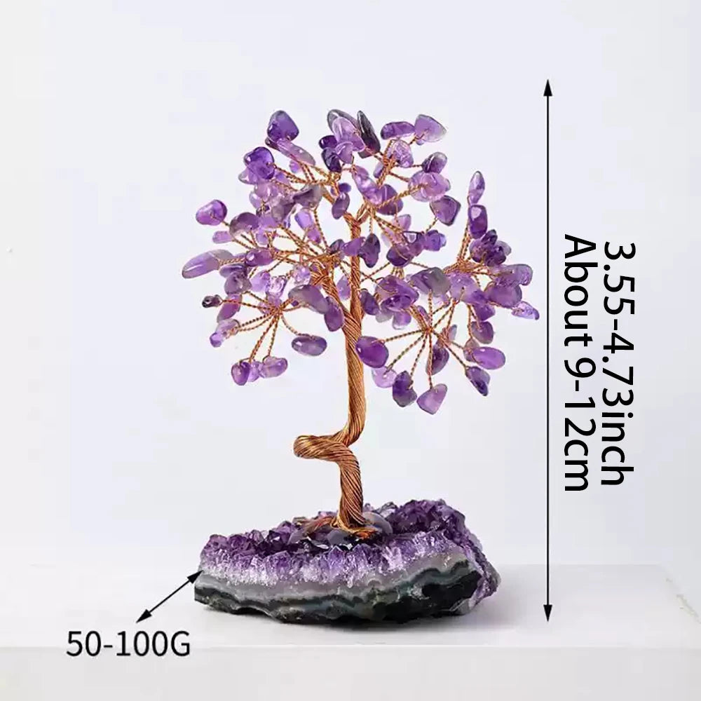 Amethyst Healing Crystals Stones Tree Wire Wrapped on Natural Crystals Gravel with Base Home Desk Living Room Stone Decoration