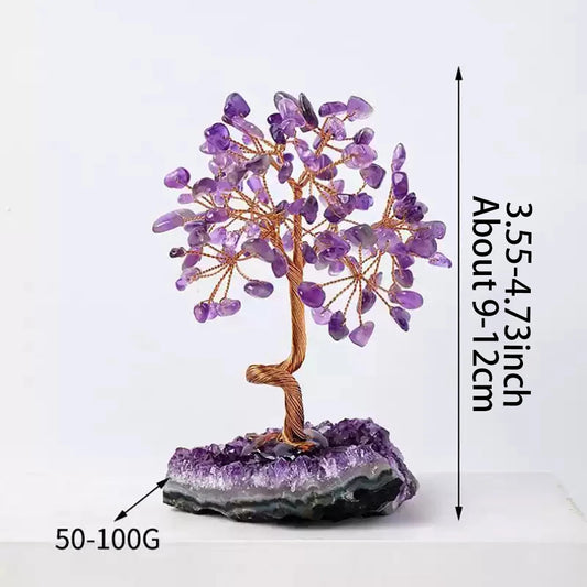 Amethyst Healing Crystals Stones Tree Wire Wrapped on Natural Crystals Gravel with Base Home Desk Living Room Stone Decoration