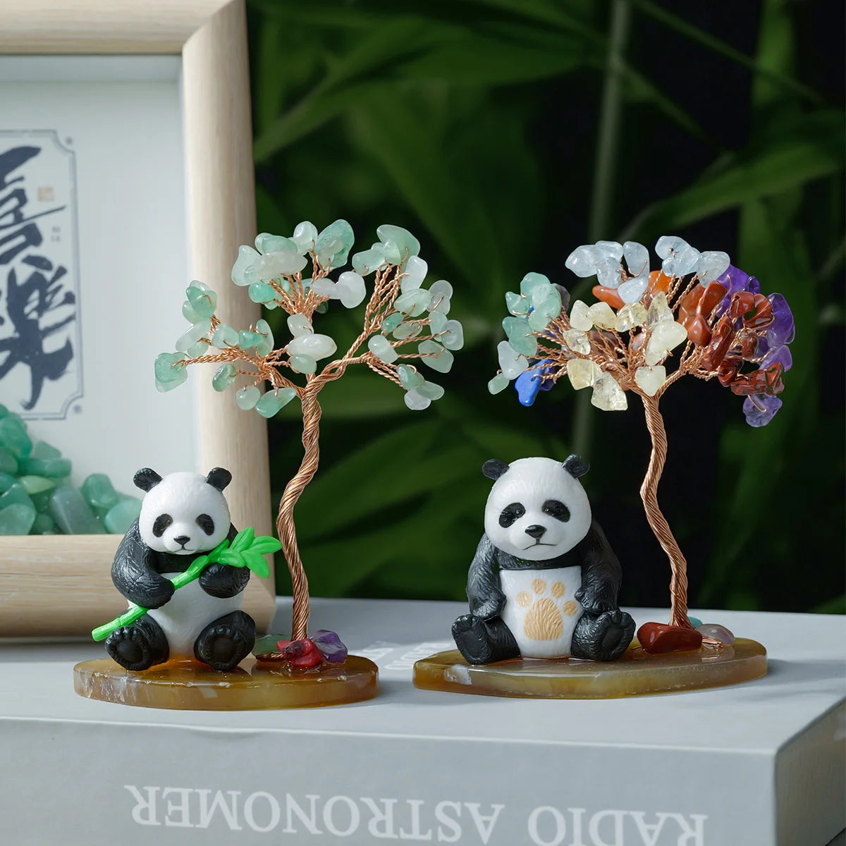 1PC Crystal Panda Wealth Tree Natural Reiki Crystal Gemstone Chakra Healing Crystal Home Office Desk Gemstone Energy Decoration