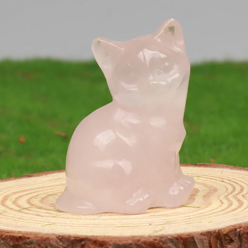 Hand Carved Crystal Cat Animal Figurine, Natural Stone, Amethyst, Mini Animal Kitty Statue, Craft Chakra Meditation Decor