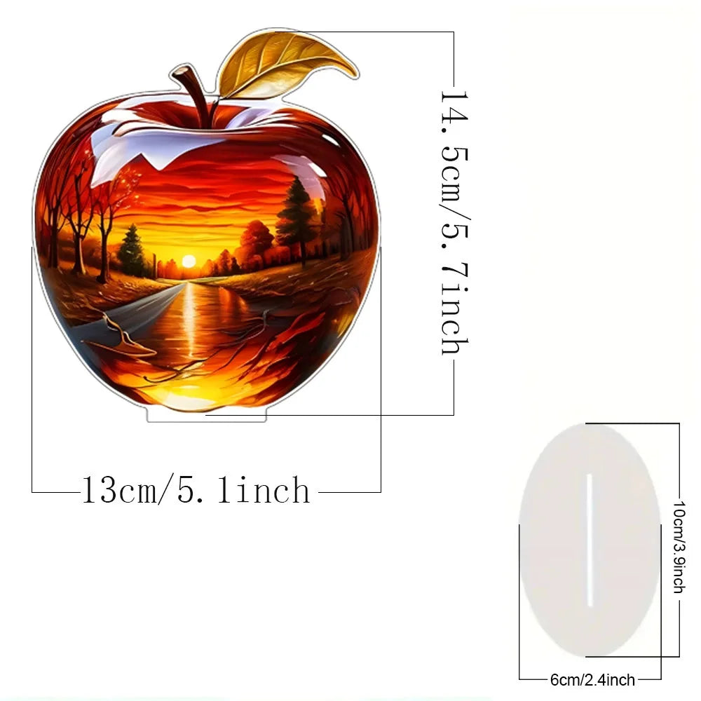 2D Crystal Apple Figurine Paperweight, Clear Apple Collectible Figurines Crafts, Home Office Handmade Statue Ornament Decoration