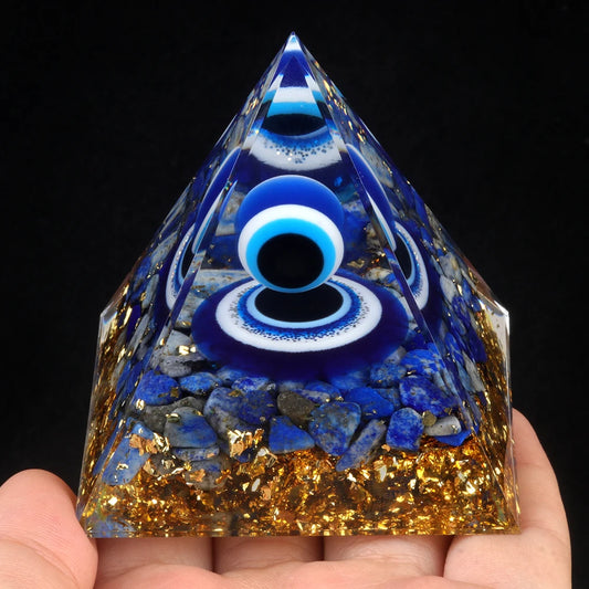 Blue Evil Eyes Crystal Stone Pyramid Energy Generator Natural Lapis Peridot Reiki Chakra Meditation Tool Room Decoration Jewelry