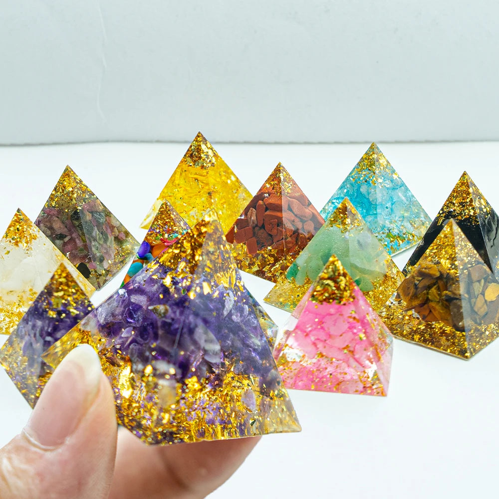 Natural Crystal Reiki Healing Crystal Pyramid Energy Chakra Resin Generator Quartz Amethyst Meditation Tool Home Decor