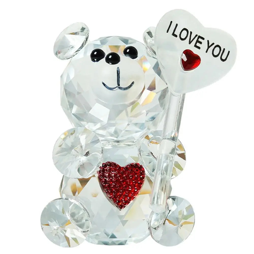 I Love You Sign Crystal Bear Figurine Creative Romantic Little Bear Statue Home Decor Cute Desktop Ornament Living Room