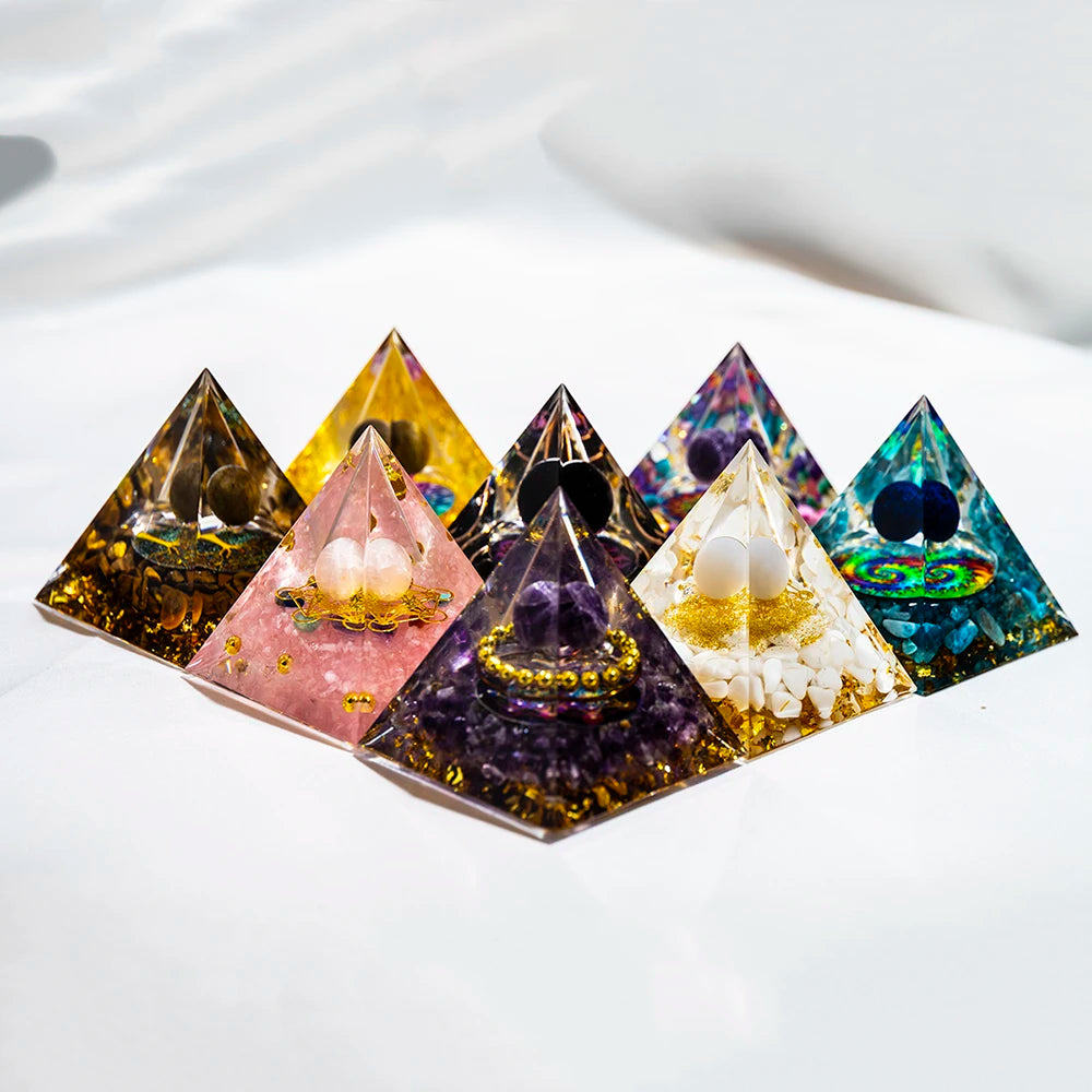 5Cm/2Inch Orgone Pyramid the Zodiac Pyramid Chakra Energy Healing Crystal Pyramid for Health Lucky Success Home Decor Gift