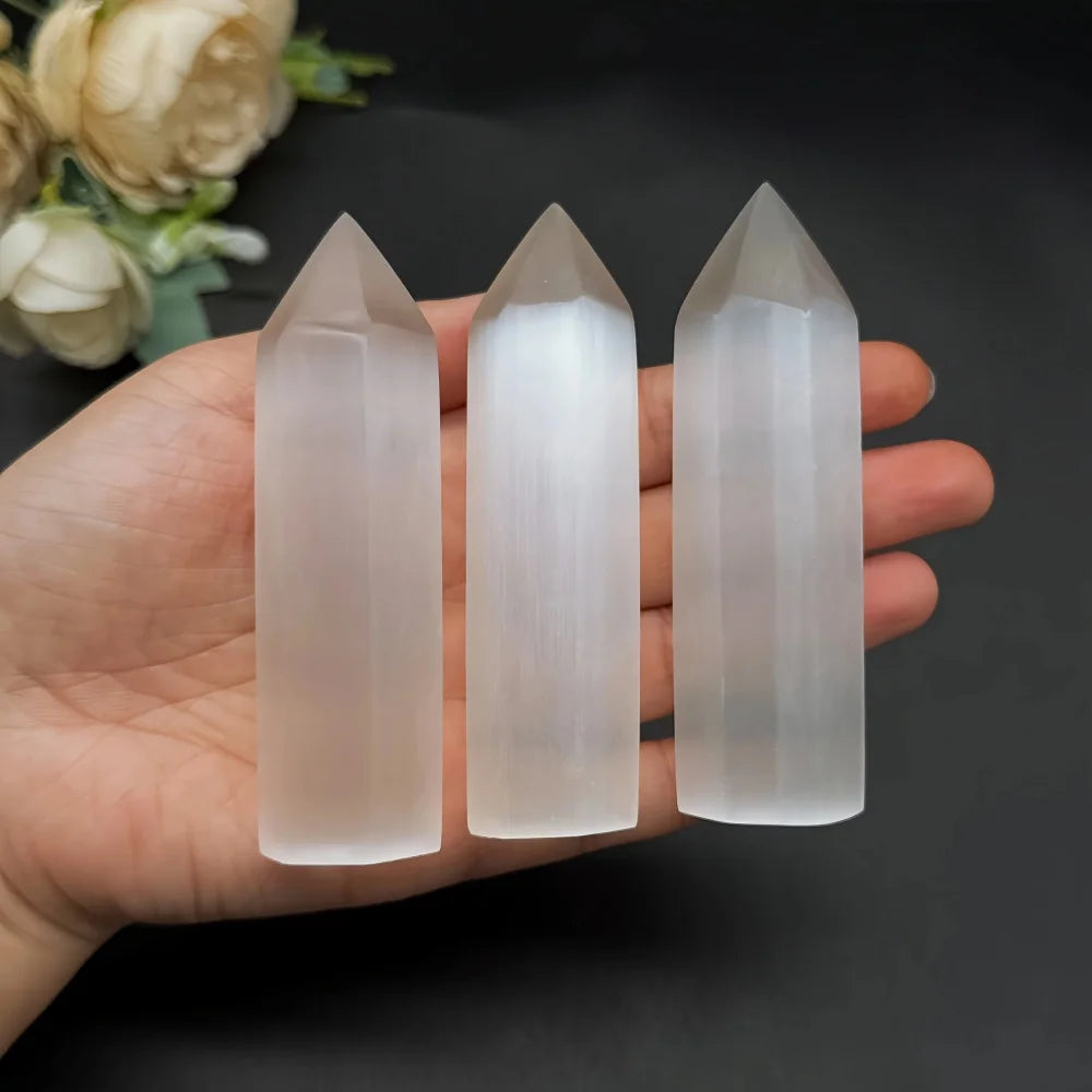 Natural Selenite Tower Crystal Quartz Point Reiki Healing Hexagonal Prisms Obelisk Wand Chakra Gemstones Gypsum Room Decoration