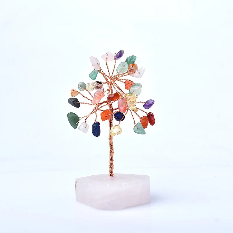 Natural Crystal Tree Amethyst Rose Quartz Olivine Lucky Tree Decor Agate Slices Gravle Stone Mineral Ornaments Home Decor Gifts