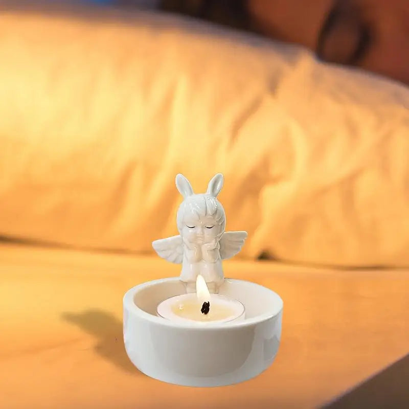 Cute Candle Stick Holder Ceramic Romantic Angel Modeling Tea Light Holders Tea Light Holders Creative Resin Sculpture Candle