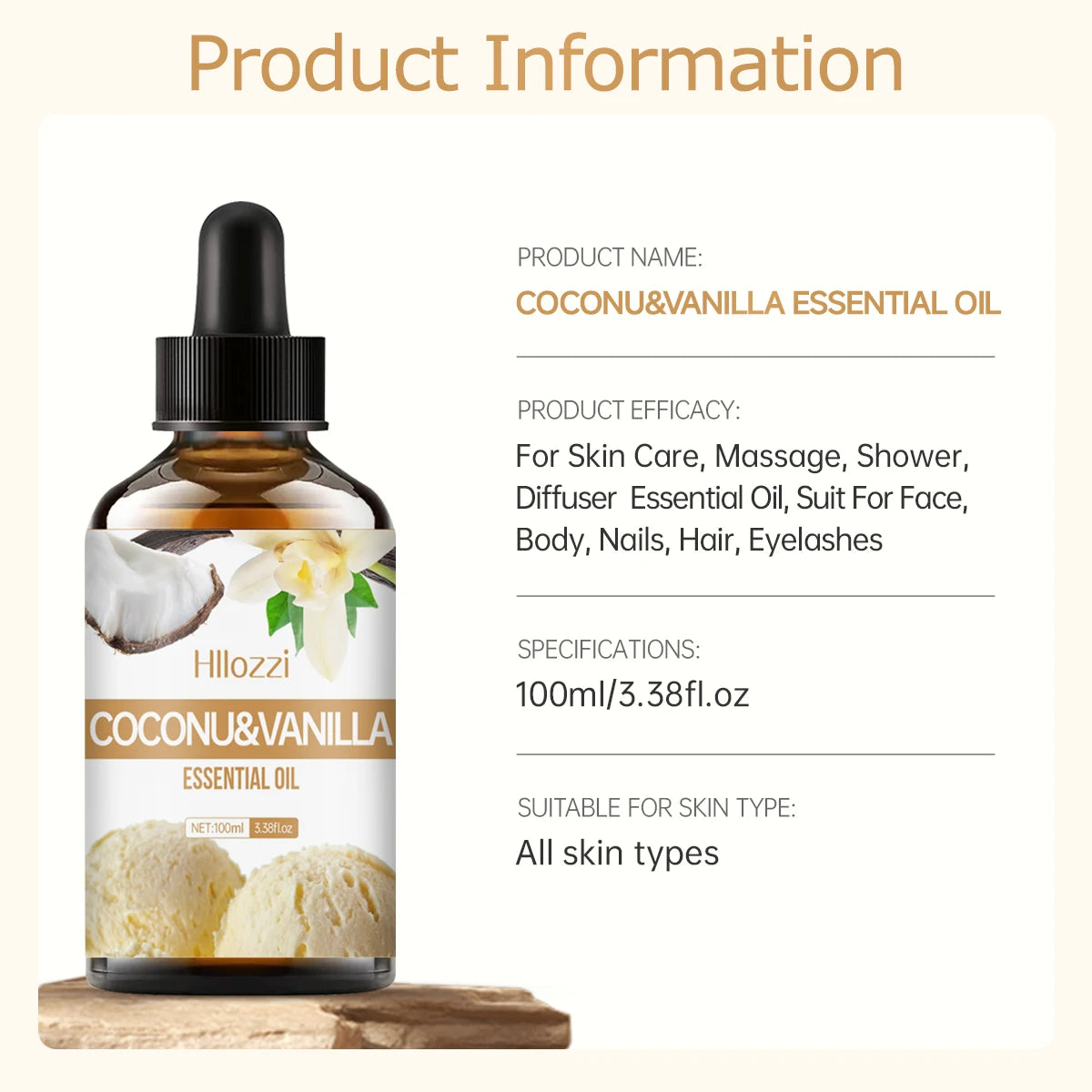 Coconut & Vanilla Essential Oils Can Be Used for Body Massage, DIY Candle and Soap Making, Long Lasting Fragrance, Alcohol Free.
