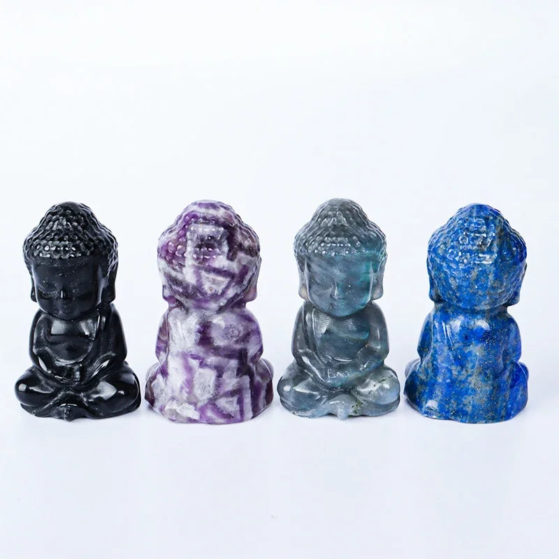 Hand-Carved Bady Buddha Mini Figurine Stone Rose Quartz Crystal Craft Gemstone Statue Healing Feng Shui Religion Home Ornament