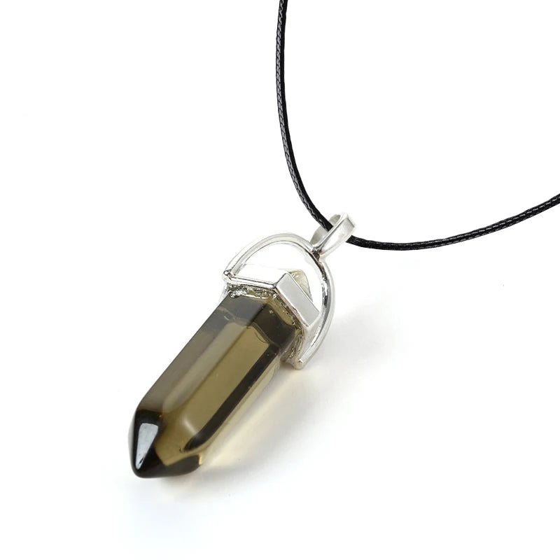 2025 Hexagonal Column Quartz Necklaces Turquoises Pink Crystal Pendent Necklace for Women Chain Natural Stone Choker Jewelry