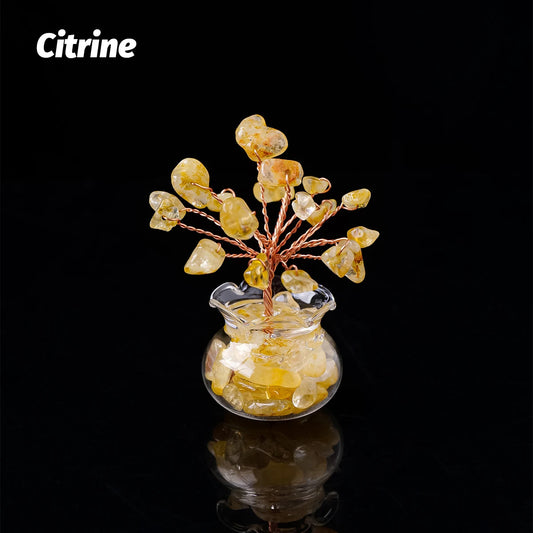 1PC Natural Crystal Macadam Small Tree Reiki Healing Feng Shui Crystal Tree Artificial Bonsai Tabletop Ornaments