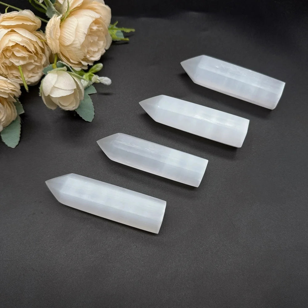 Natural Selenite Tower Crystal Quartz Point Reiki Healing Hexagonal Prisms Obelisk Wand Chakra Gemstones Gypsum Room Decoration