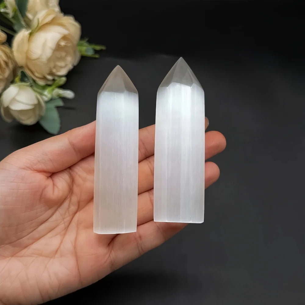 Natural Selenite Tower Crystal Quartz Point Reiki Healing Hexagonal Prisms Obelisk Wand Chakra Gemstones Gypsum Room Decoration