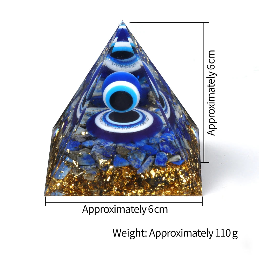 Blue Evil Eyes Crystal Stone Pyramid Energy Generator Natural Lapis Peridot Reiki Chakra Meditation Tool Room Decoration Jewelry