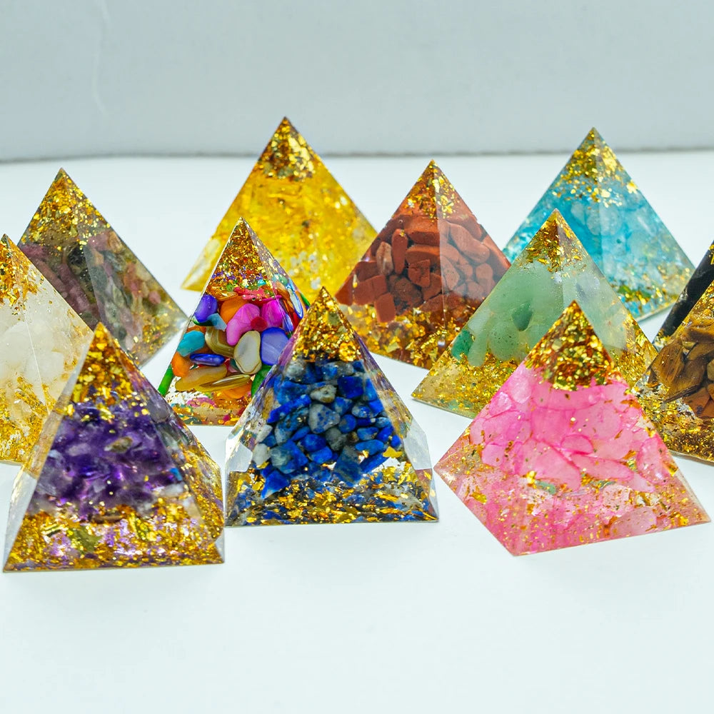 Natural Crystal Reiki Healing Crystal Pyramid Energy Chakra Resin Generator Quartz Amethyst Meditation Tool Home Decor
