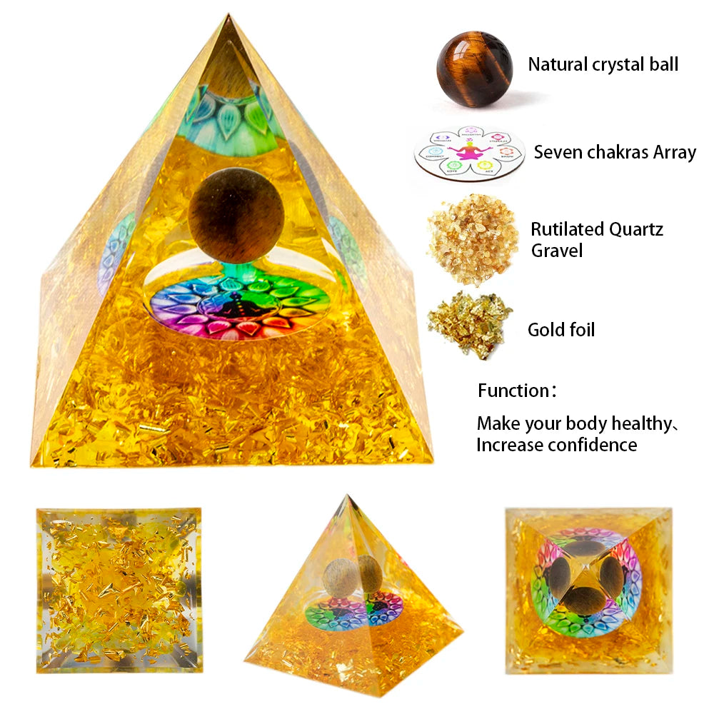 5Cm/2Inch Orgone Pyramid the Zodiac Pyramid Chakra Energy Healing Crystal Pyramid for Health Lucky Success Home Decor Gift