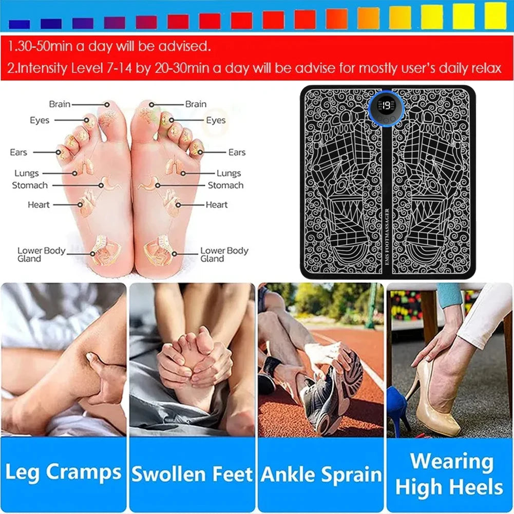 EMS Foot Massager Relaxation Pads Electric Massage Tool to Relieve Sore Feet Leg Cramps Ankle Sprain Swollen Feet Care