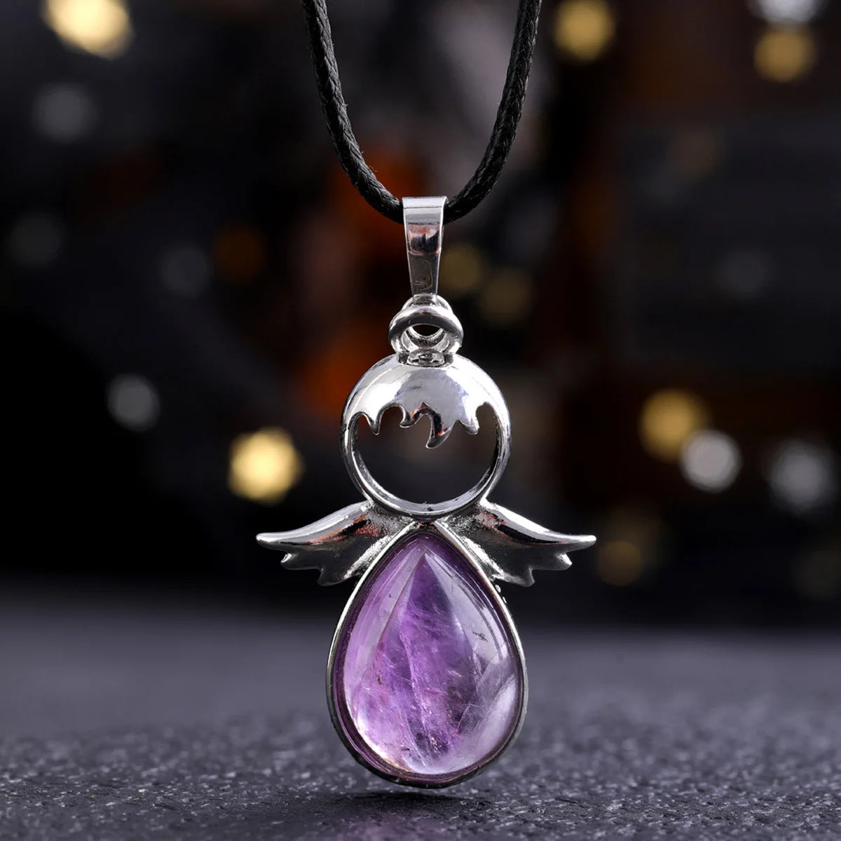 1Pc Fairy Tale Angel Wings Crystal Water Drop Pendant Necklace Healing Natural Crystal Stone Pendant Necklace Jewelry