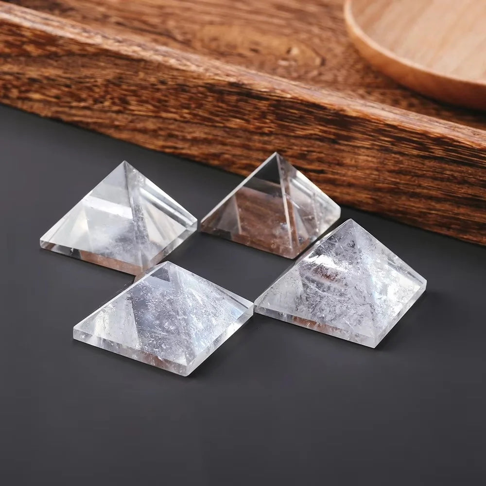 3-4CM Natural White Crystal & Obsidian Pyramid Reiki Healing Handmade Polished Gemstone Clear Quartz Pyramid Home Decor Gift
