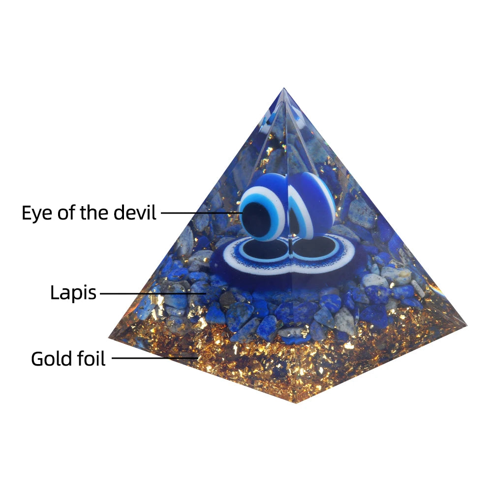Blue Evil Eyes Crystal Stone Pyramid Energy Generator Natural Lapis Peridot Reiki Chakra Meditation Tool Room Decoration Jewelry