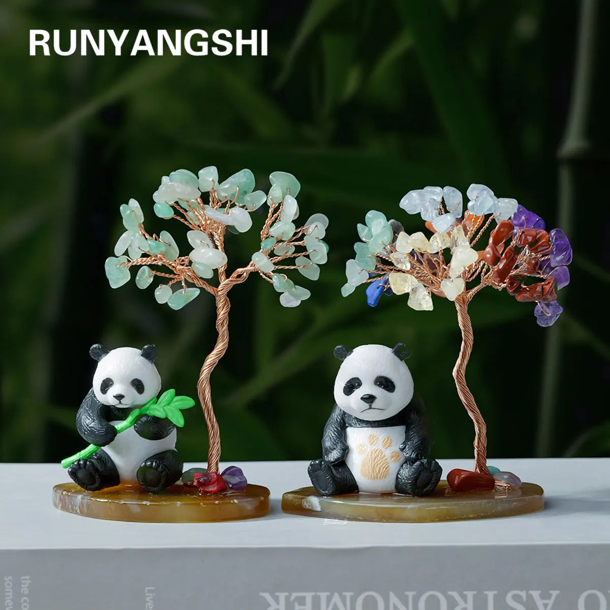 1PC Crystal Panda Wealth Tree Natural Reiki Crystal Gemstone Chakra Healing Crystal Home Office Desk Gemstone Energy Decoration