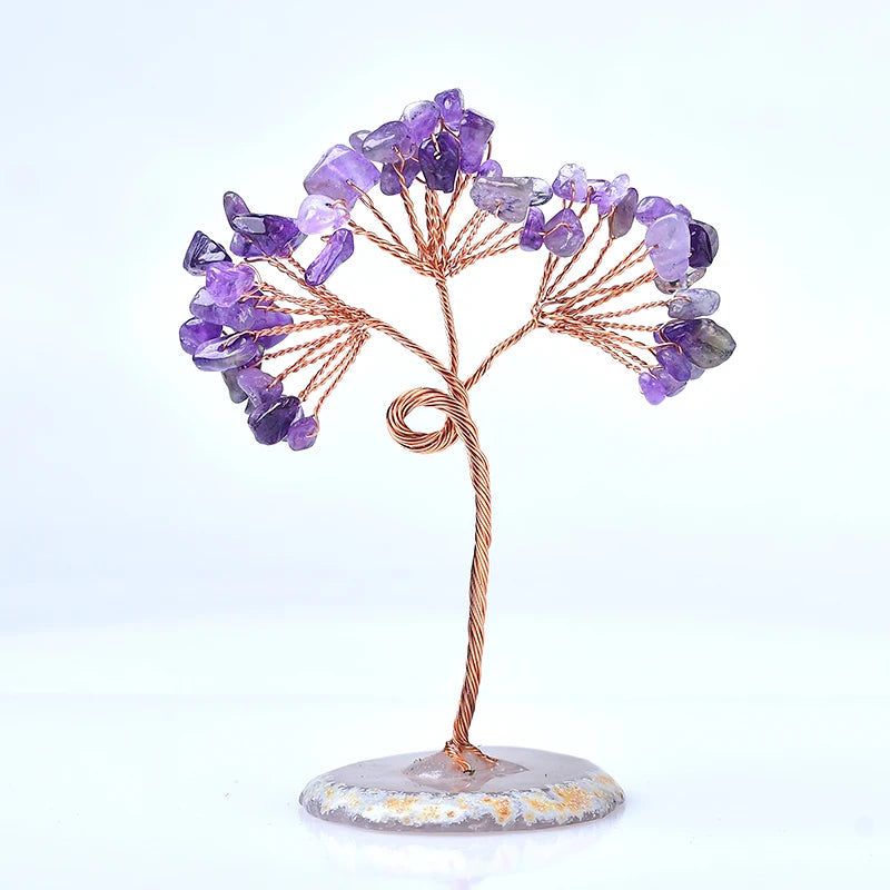 Natural Crystal Tree Amethyst Rose Quartz Olivine Lucky Tree Decor Agate Slices Gravle Stone Mineral Ornaments Home Decor Gifts