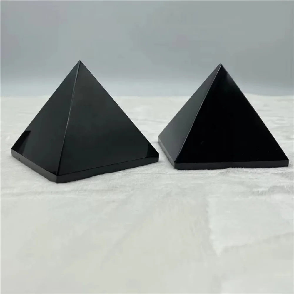 3-4CM Natural White Crystal & Obsidian Pyramid Reiki Healing Handmade Polished Gemstone Clear Quartz Pyramid Home Decor Gift