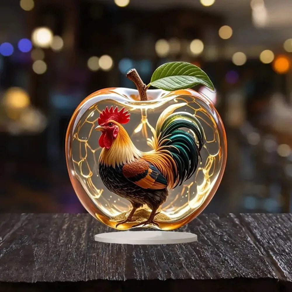 2D Crystal Apple Figurine Paperweight, Clear Apple Collectible Figurines Crafts, Home Office Handmade Statue Ornament Decoration