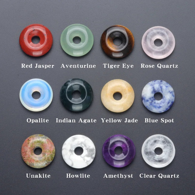 20Mm Circle Donut Healing Crystals Necklace Natural Chakra Gemstone Stone Amulet Lucky Coin Donuts Charm Protection Quartz Agate