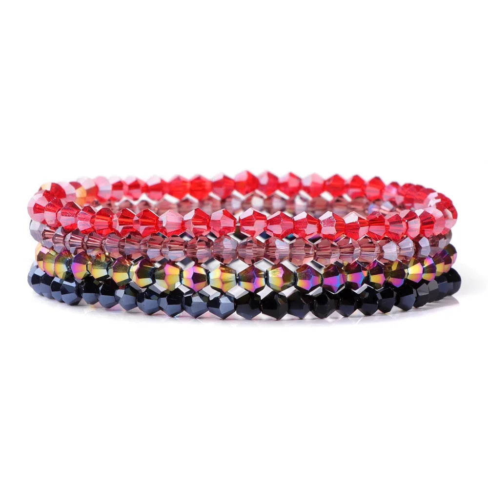 4Pcs/Set Shinning Crystal Beads Elastic Bracelet Bohemian Faceted Colorful Crystal Glass Beaded Bracelet Bangles Set for Women