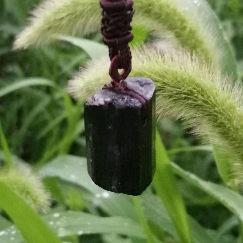 Black Tourmaline Pendant Rough Stone Natural Stone Necklace Ornament Crystal Thick Black Healing Energy Jewelry Gift