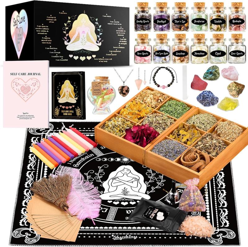 Self-Love Ritual Kit 75-Pack with 30+ Positive-Message Capsule Bottles, Self-Love Spell Kit with Self-Care Journal Workbook Witchy Gifts for Women