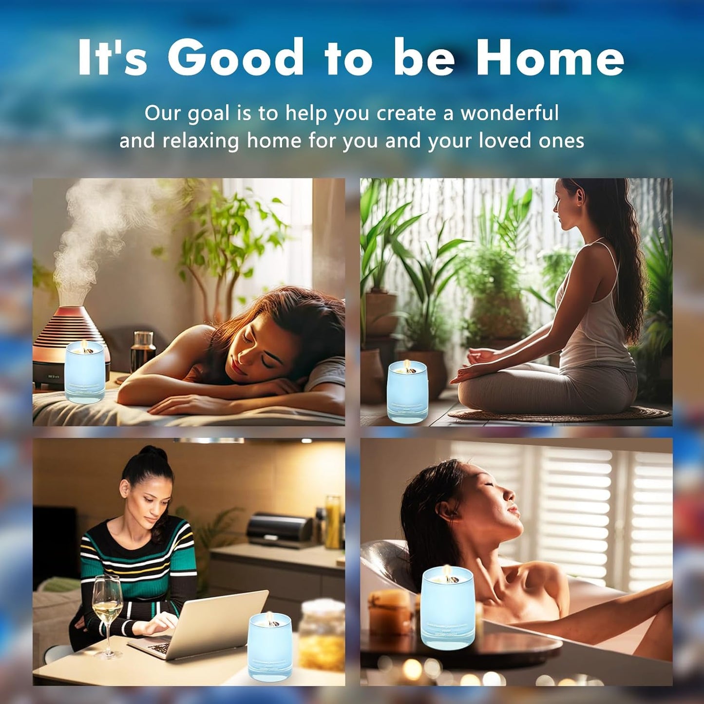 Ocean Scented Candles Gift for Women-10Oz Aromatherapy Sea Beach Soy Candles for Home Scented with Healing Crystal Inside-55H Burn Gifts for Christmas, Birthday, Women, Holiday