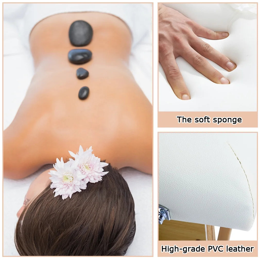 Bestmessage 73” Long 2 Foldabe & Portable Massage Table Carry Case Heigh Adjustable Salon Bed Face Cradle Bed,Cream White